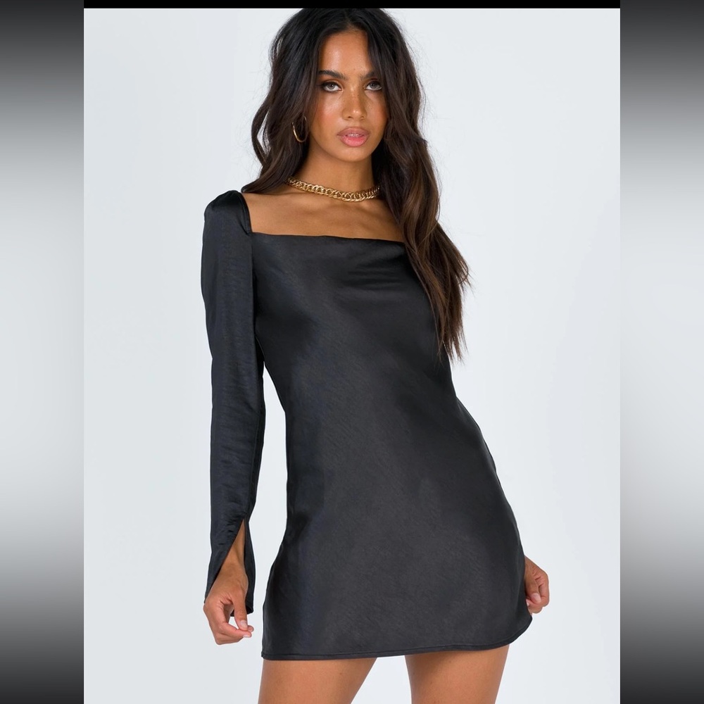 Princess Polly Black Satin Long Sleeve Mini Dress